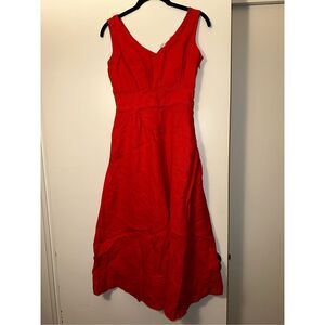 Joie Womens 100% Linen Red Fit and Flare Midi Dress Size 6 EUC